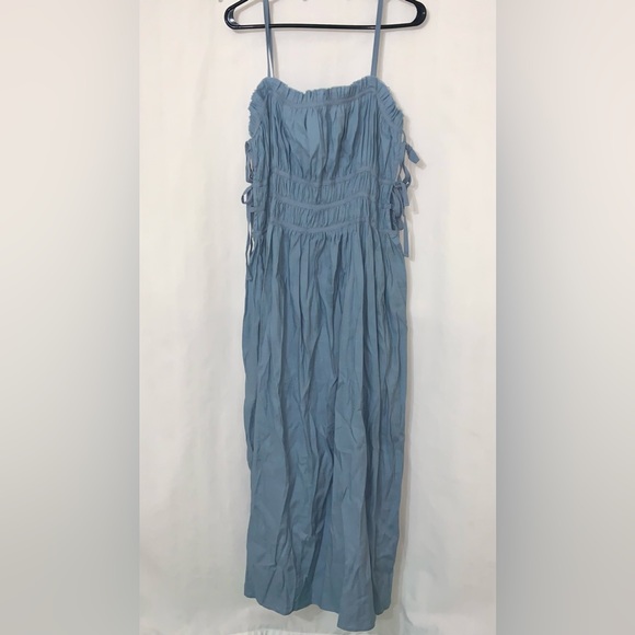 CULT GAIA Lola Smocked Linen Midi Dress Blue Steel NWT - Picture 5 of 13